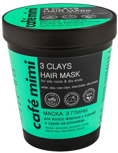 cafe mimi Mask 3 Clay for oily hair at the roots and dry at the ends 220ml