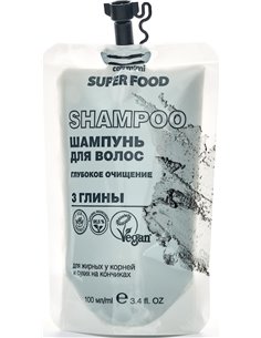 cafe mimi SUPER FOOD Шампунь для волос Глубокое очищение 3 глины 100мл