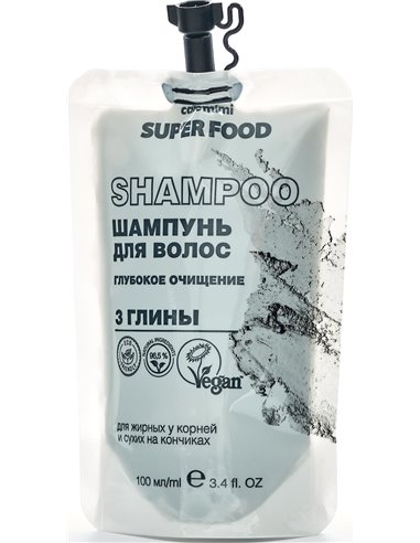 cafe mimi SUPER FOOD Шампунь для волос Глубокое очищение 3 глины 100мл