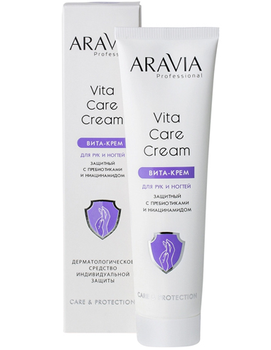 ARAVIA Professional Vita-cream for hands and nails protective Vita Care Cream with prebiotics and niacinamide 100ml
