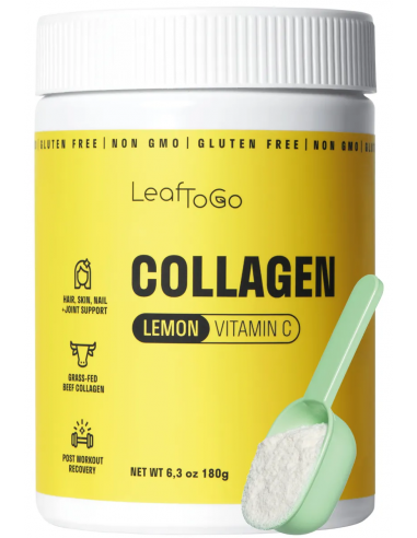 LeafToGo Коллаген пептидный говяжий порошок со вкусом лимона и витамином С 180г/6.3oz