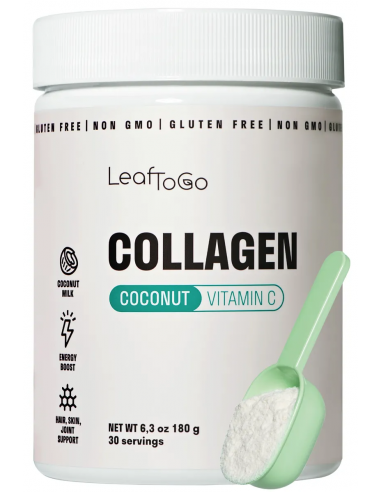 LeafToGo Коллаген пептидный говяжий порошок со вкусом кокоса и витамином С 180г/6.3oz