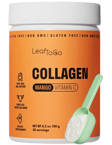 LeafToGo Коллаген пептидный говяжий порошок со вкусом манго и витамином С 180г/6.3oz