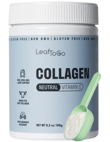 LeafToGo Коллаген пептидный говяжий порошок с нейтральным вкусом и витамином С 180г/6.3oz