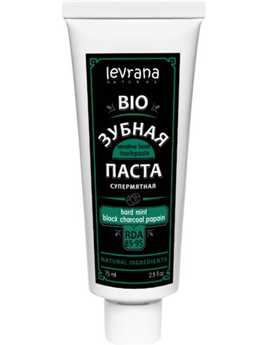 Levrana Toothpaste Hard mint & black charcoal & papain 75ml