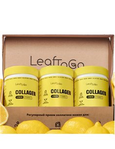 LeafToGo Коллаген пептидный говяжий порошок со вкусом лимона и витамином С 3шт x 180г/6.3oz