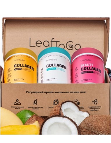 LeafToGo Коллаген пептидный говяжий порошок Ассорти 3шт x 180г/6.3oz