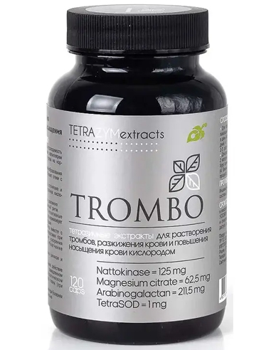 TETRA ZYM EXTRACTS Complex of extracts TROMBO to thin the blood and dissolve blood clots 120 capsules