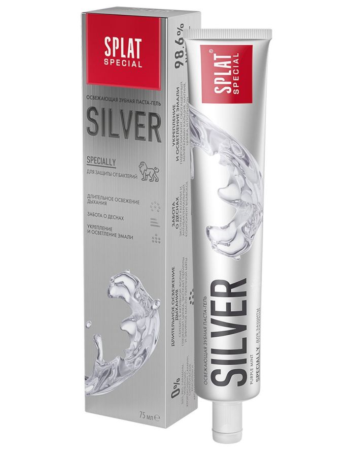 Splat Special SILVER Антибактериальная освежающая зубная паста для бережного осветления эмали 75мл