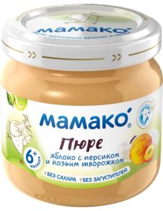 Mamako Пюре из яблок с персиками и козьим творогом 80г