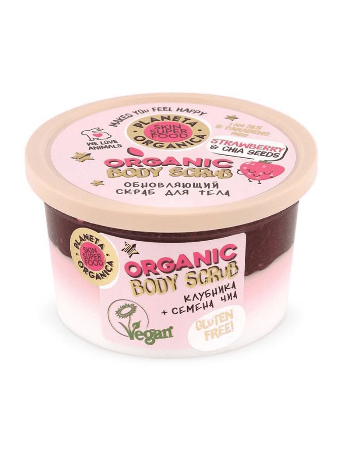 Planeta Organica Skin Super Food Seed Body Scrub Refreshing Strawberry & chia seeds 250ml