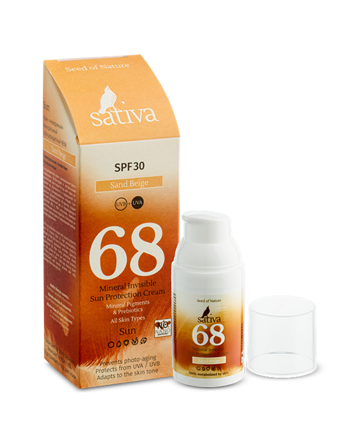 Sativa 68 Sand Beige Mineral Invisible Sun Protection Cream SPF30 30ml